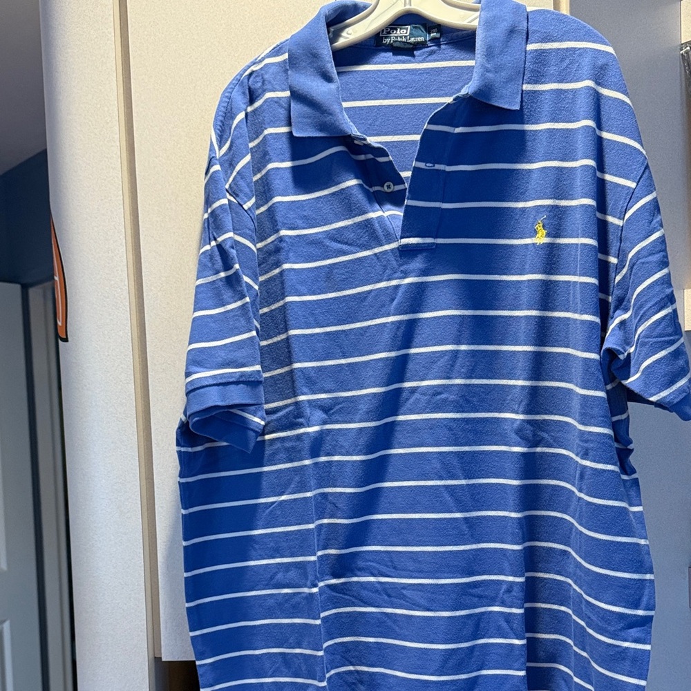 Polo by Ralph Lauren Men's Blue and White Striped Polo. XXL